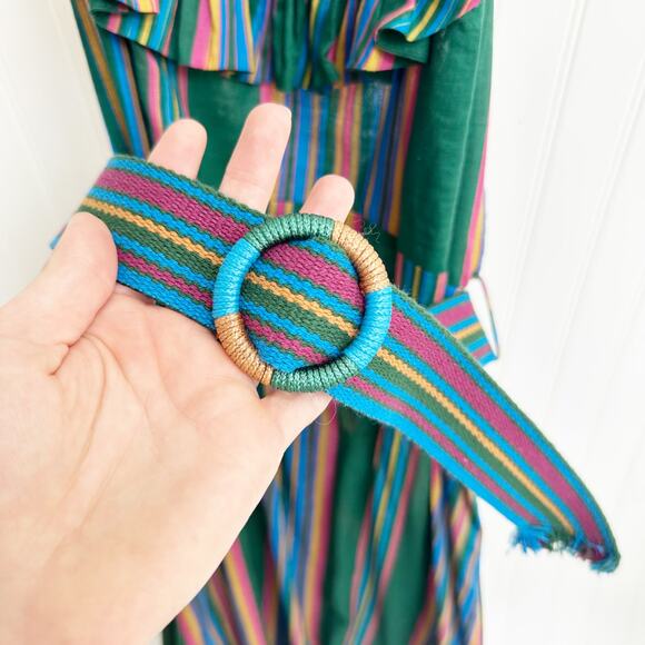 Zimmermann Allia Ruffled Striped Cotton Maxi Dress Green Tiered Boho Large - Picture 5 of 9